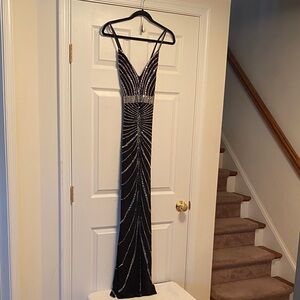 NIKBK Elegant Black Spaghetti Strap Gown with Silver Accents…size S